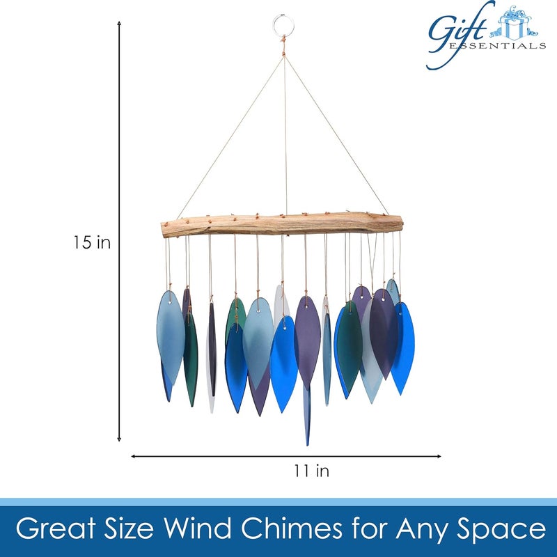 Gift Essentials Blue Handworks Pacific Coast Glass Chime, Sandblasted Glass and Found Wood Handcrafted Wind Chime - Image 3